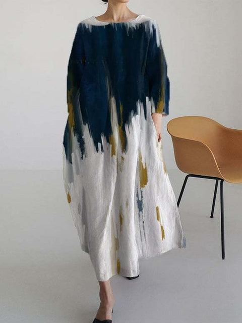 Loose Crew Neck Fashion Long Sleeve Printed Dress m301072