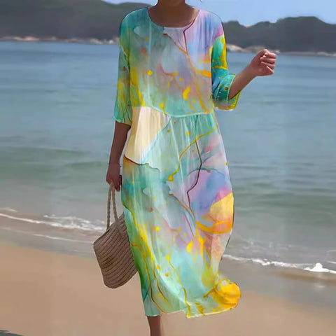 Loose Crew Neck Fashion Premium Long Sleeve Printed Dress m301045