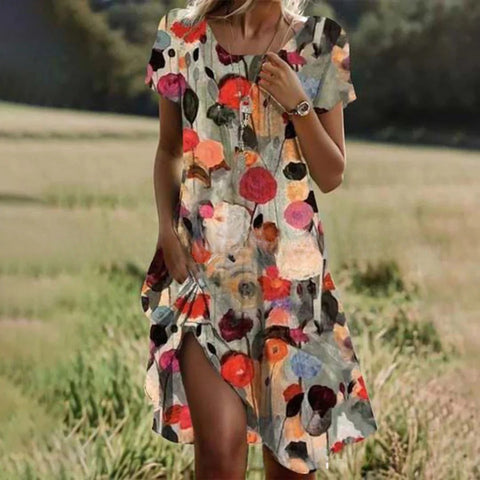 Crew neck short sleeve digital positioning print dress m302906