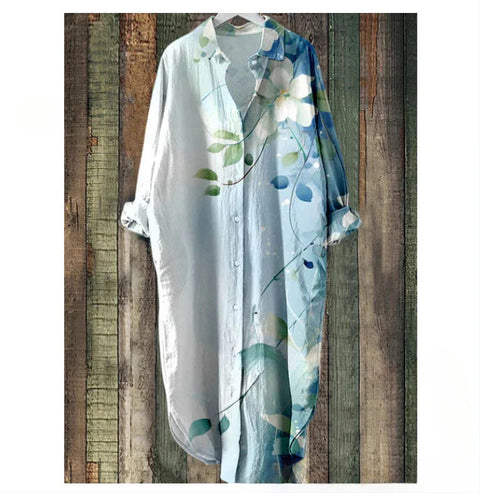 Fashion casual loose lapel mid-length shirt women's m301282