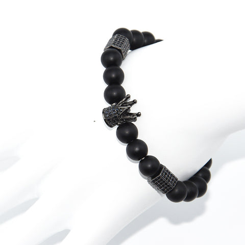 Tiger's eye copper micro-inlaid elastic bracelet black matte zircon m3331288