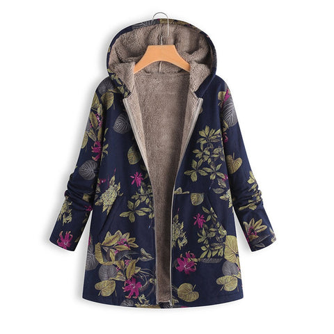 New women's clothing su leaf print hooded long-sleeved retro coat m301623