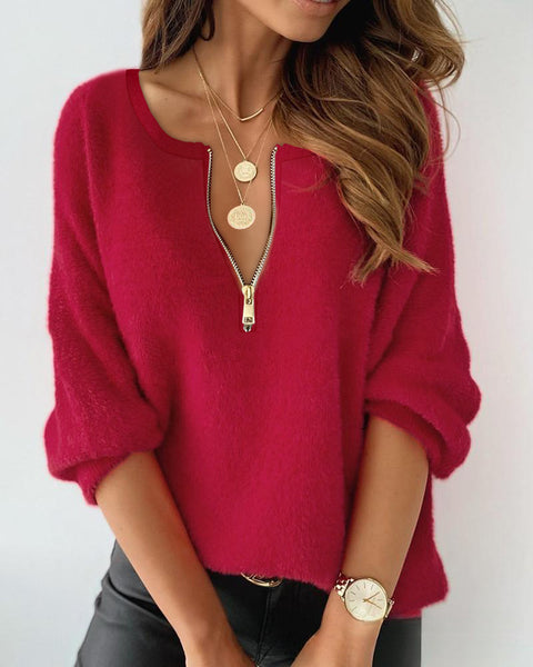 Crew neck hollow lace splicing long-sleeved top m300752