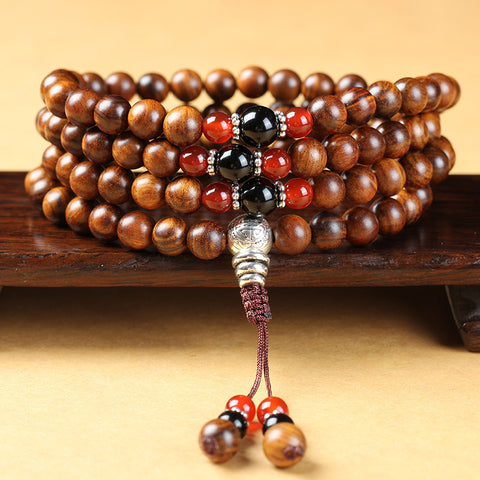 Natural Vietnamese Huanghuali 108 Buddha Beads Bracelet, Rosewood Lotus Bracelet, Wenwan Fragrant Wooden Bracelet m3331302