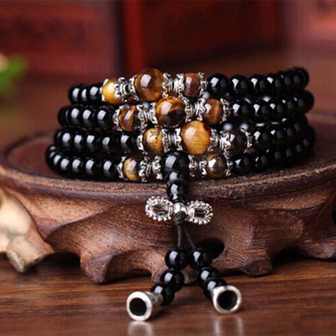 Obsidian bracelet 108 Buddha beads multi-circle bracelet six-character mantra m3331229
