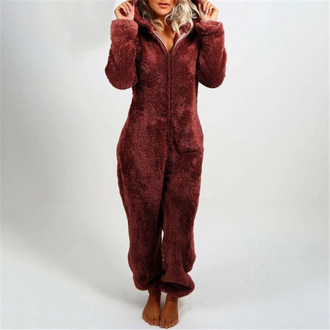 Fleece Thickened Fluffy Jumpsuit Hooded Pajamas m302166