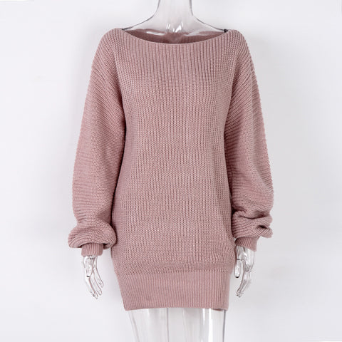 One-word collar casual loose knitted sweater skirt m300578