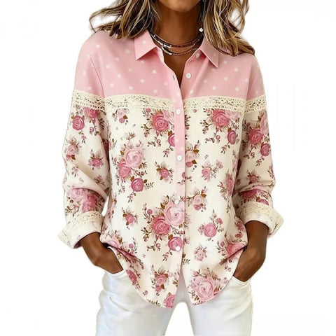 3D digital flower print pink fresh and sweet floral shirt versatile women's top m302217