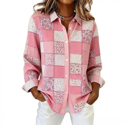 3D digital flower print pink fresh and sweet floral shirt versatile women's top m302217