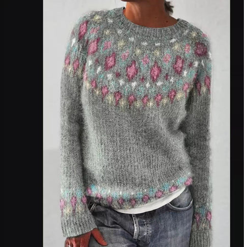 New sweater crew neck color matching loose fashion pullover knitted sweater m300454