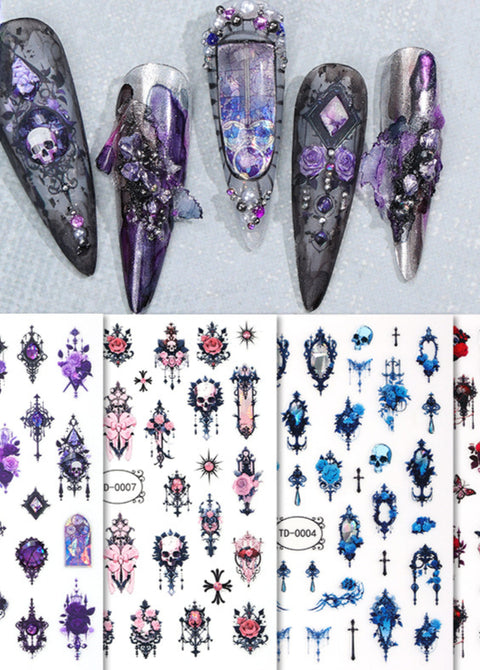 Zhengxiang Diablo Rose Gothic Soft Gel Decal 5d Nail Art Sticker Embossed Nail Sticker m3331199