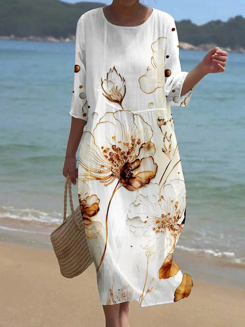 Loose Crew Neck Fashion Long Sleeve Printed Dress m301072