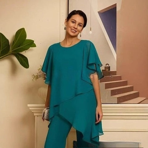 Temperament chiffon solid color loose irregular fashion suit m301710