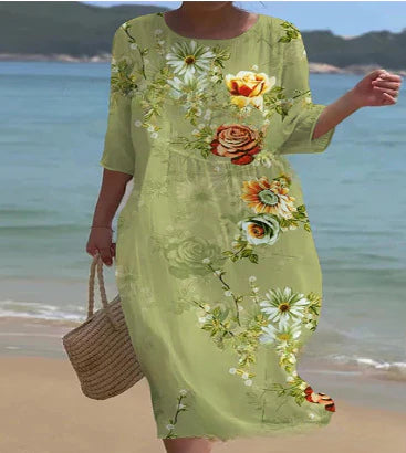 Loose Crew Neck Fashion Premium Long Sleeve Printed Dress m301045