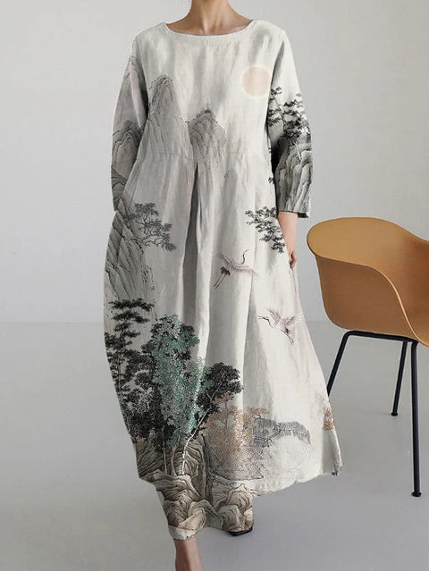 Loose Crew Neck Fashion Long Sleeve Printed Dress m301072
