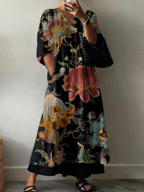 Casual women's fashion tie-dye printing V-neck medium and long jumpsuit m301302