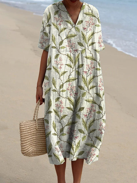 Fashion digital printing large wide V-neck dress m302382
