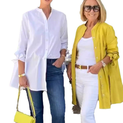 Single-breasted professional lapel temperament commuter cardigan solid color long-sleeved cotton shirt slim-fit m301931