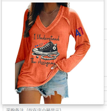 Women's V-neck long sleeve horror red graffiti 3D digital printing m301556