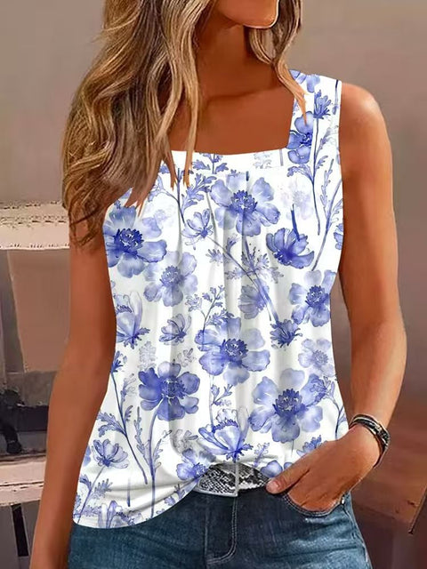 Casual one-word neck sleeveless pullover digital printing women's top T-shirt m301439