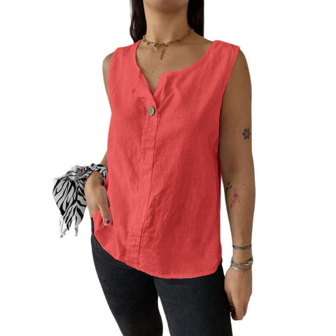 Loose vest shirt women's V-neck cotton and linen button-up top women's m301206