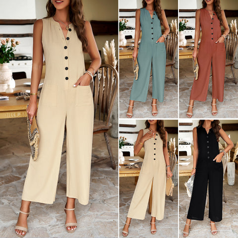 Elegant solid color breasted one-piece pants m301580