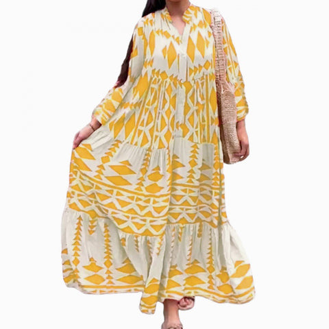 Autumn new pullover print bohemian dress women m301946