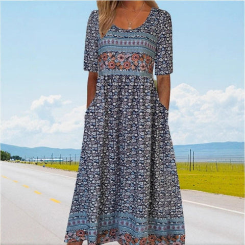 Up and down splicing pocket size printing large wide dress m302623-3