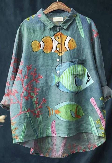 Loose printing round neck casual large size women's T-shirt m302702