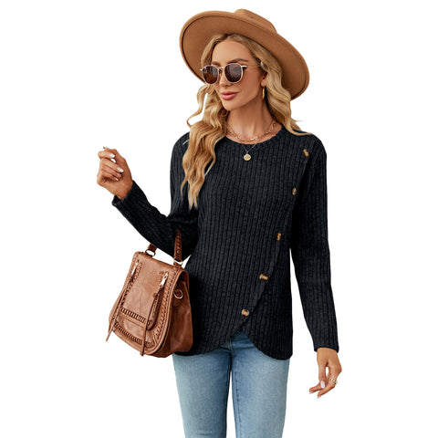Autumn and winter new long-sleeved round neck tulip hem bottoming shirt t-shirt women's m301926