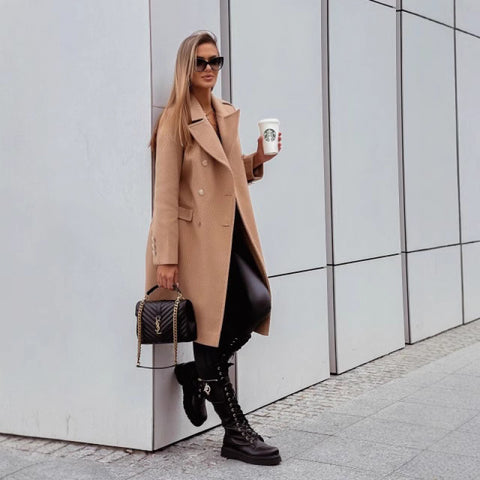 Spring double-breasted medium and long woolen casual jacket m301949