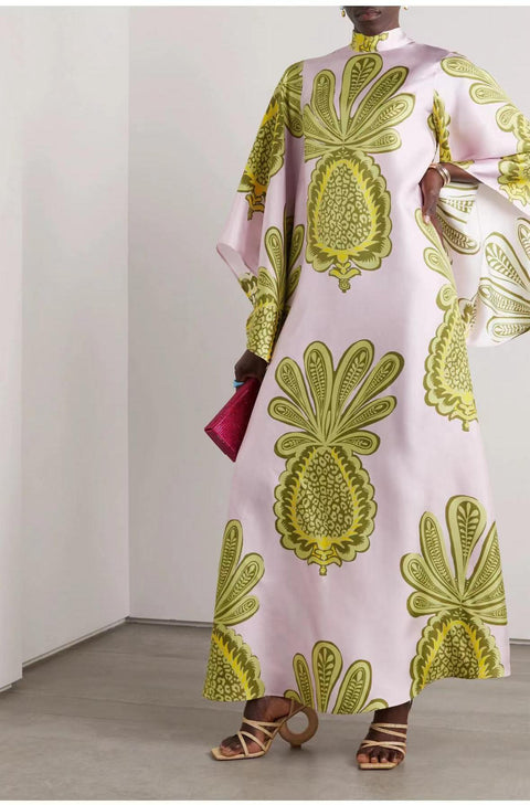 New summer print seven-quarter sleeve stand-up collar dress m301881