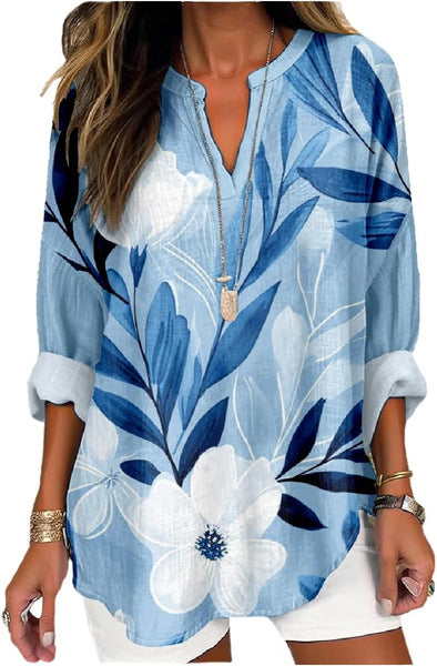 Floral 3D digital printing women's fashion crew neck loose shirt top m301357