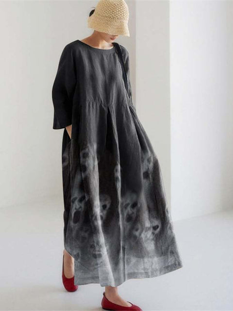 Loose crew neck fashion high-end long-sleeved printed dress m301054