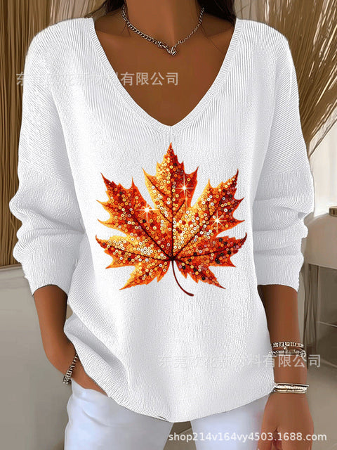 Halloween printed women's V-neck imitation sweater m302107