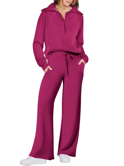 Casual sports suit zipper long-sleeved sweater wide-leg pants two-piece set m301808