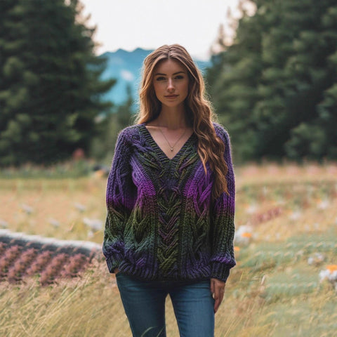 Autumn and winter loose V-neck top casual shoulder women's clothing thick needle sweater imitation wool m302039