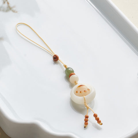 White jade Bodhi root running ring mobile phone chain hand-woven cute Dongling jade keychain pendant m3331261