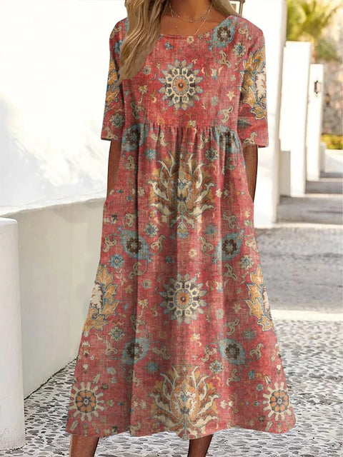 Summer new mid-waist crew neck printed pendulum dress m301250