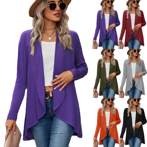 Long-sleeved solid color loose cardigan top women's knitted jacket m300427