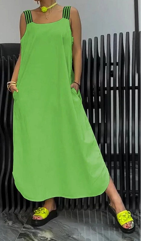 European and American casual cotton and linen pocket dress m302081