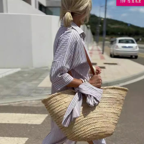 New striped shirt split-ended split-ended dress summer shirt m301585