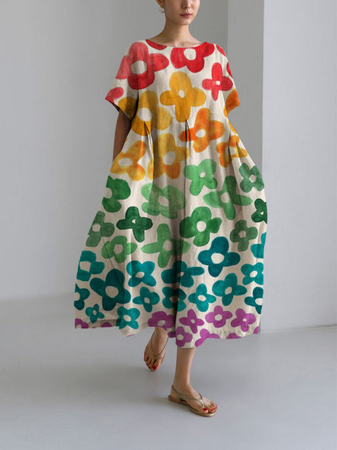 Women's loose crew neck fashion high-end short-sleeved printed dress m301052