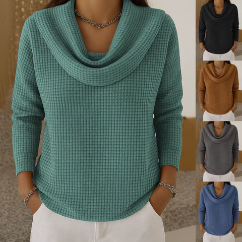 Women's Casual Loose Fashion Solid Color Waffle Long Sleeve Pullover M302338