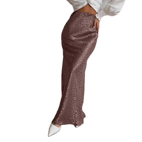 Summer new trend hip-wrapped jacquard leopard print long skirt m301573