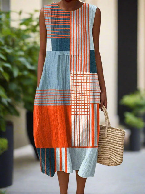 New sleeveless casual printing temperament long dress dress slim fit small fresh casual dress m301521