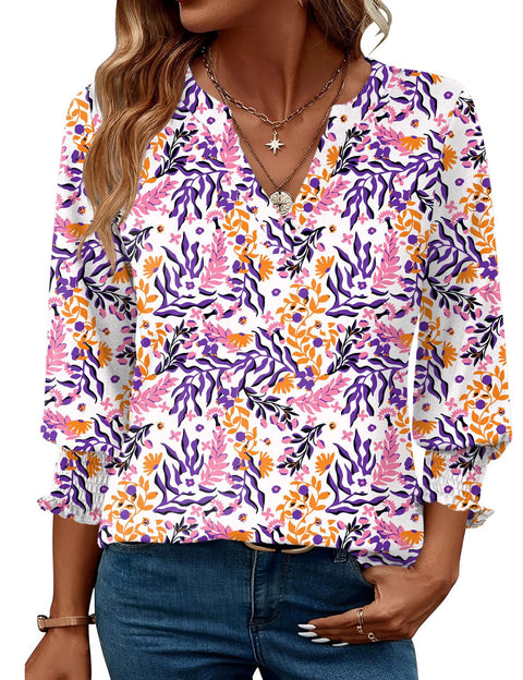 Fashion top seven-quarter sleeve flower print casual shirt summer T-shirt women's m301563