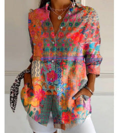 Summer trend long-sleeved shirt flower pattern printing 3D shirt m301226