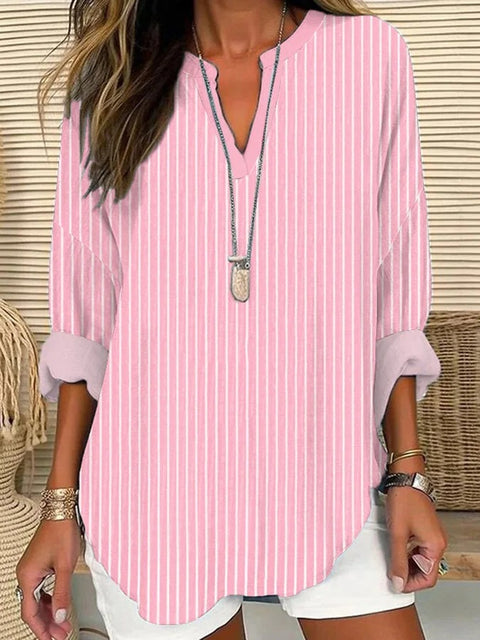 Small V-neck long-sleeved floral simple casual temperament T-shirt m302763
