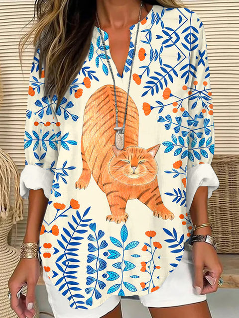 Loose printing round neck casual large size pullover women's clothing T m301359